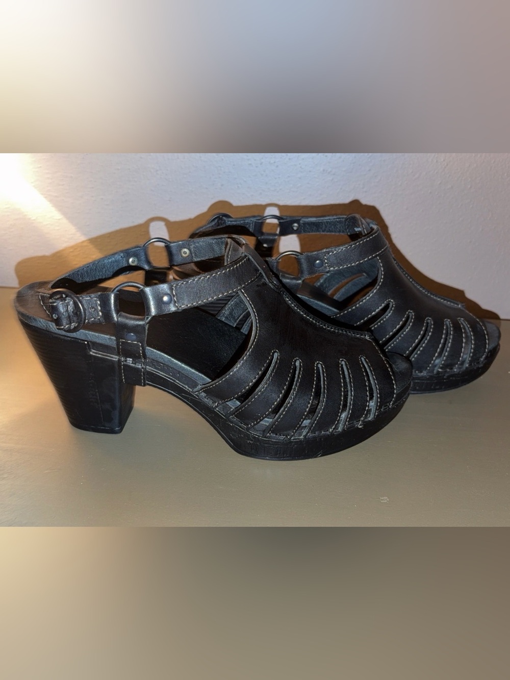 Dansko Randa Sandals Womens 40 US 9.5-10 Black Leather Slingback Block Heel